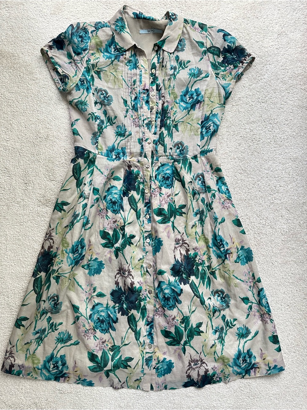 BCBGeneration Teal Floral Button-Front Casual Dress